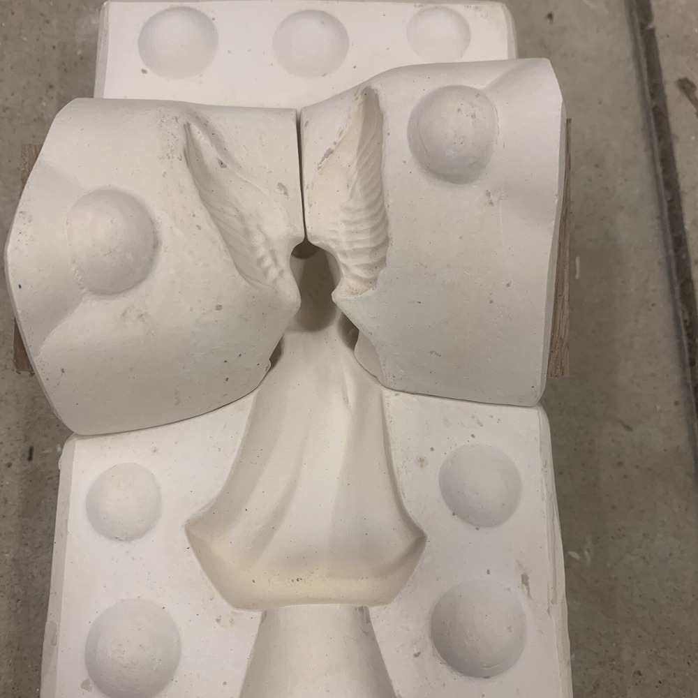 Vintage 4 Pc Ceramic Mold Angel W. Open Or Praying Hands Arnel's #642 Slip Cast